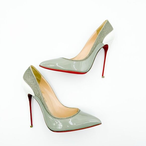 Christian Louboutin Tucsick 120 Pumps EU 38 US 8 Gray Patent Glitter High Heel - Picture 10 of 15